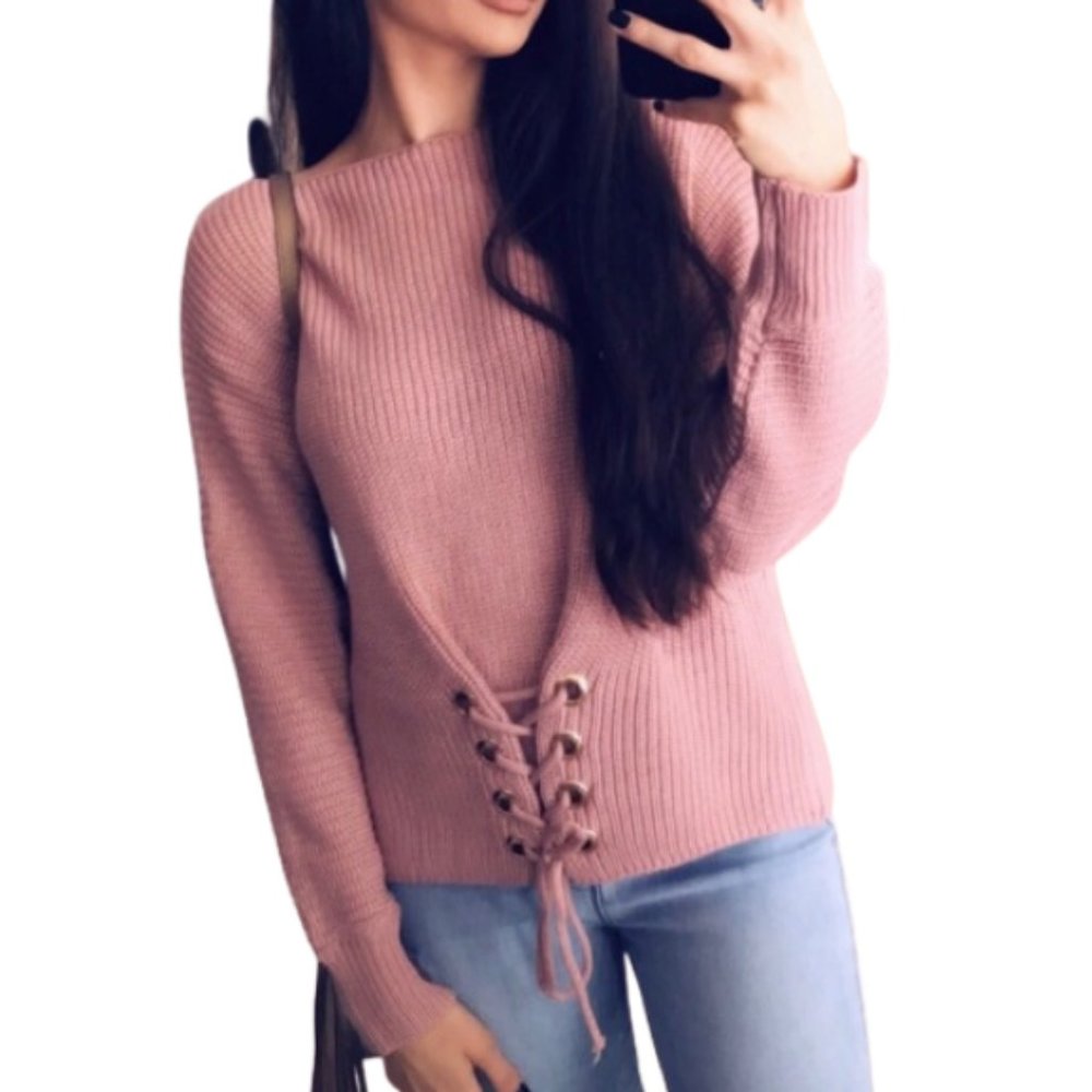 1L left! Mauve, Lace Front BF Sweater - Picture 4 of 9